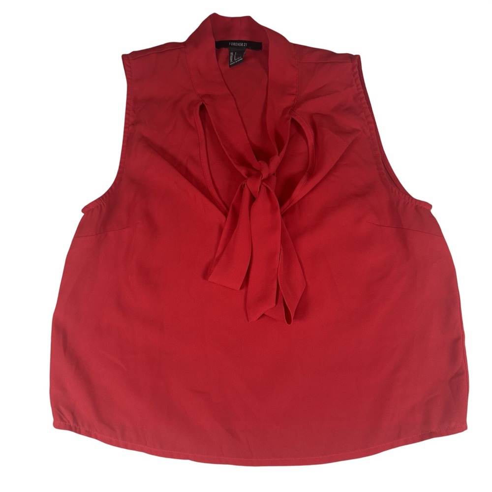 Forever 21 Tie Neck Blouse Womens Small Red Sleeveless Career Chic Top